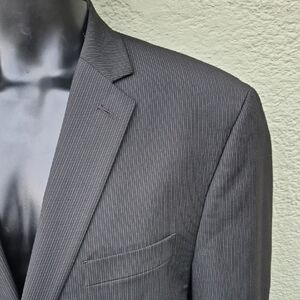 Calvin Klein (India) Men's Charcoal Pinstripe Luxury  (2) Button Blazer